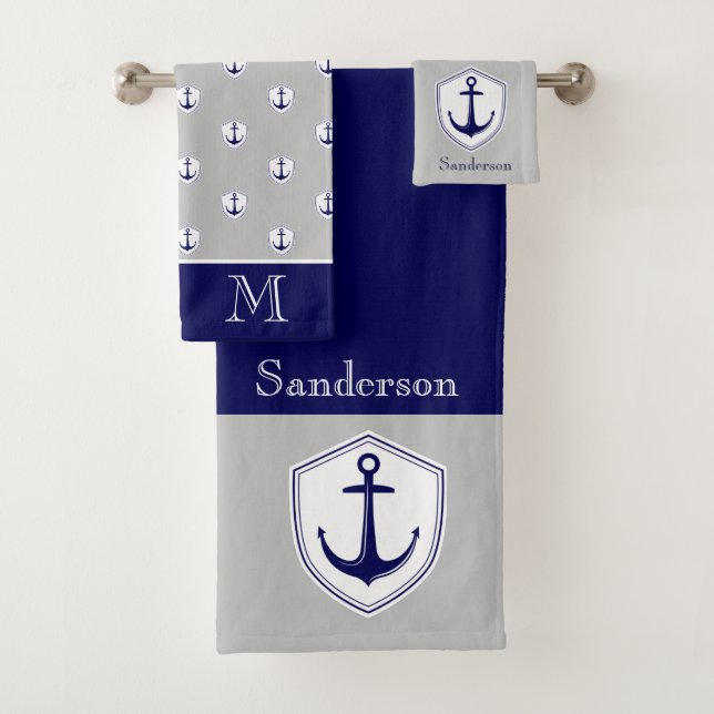 Ancre nautique Gris Bleu Marine Salle de bain Serv (En situation)