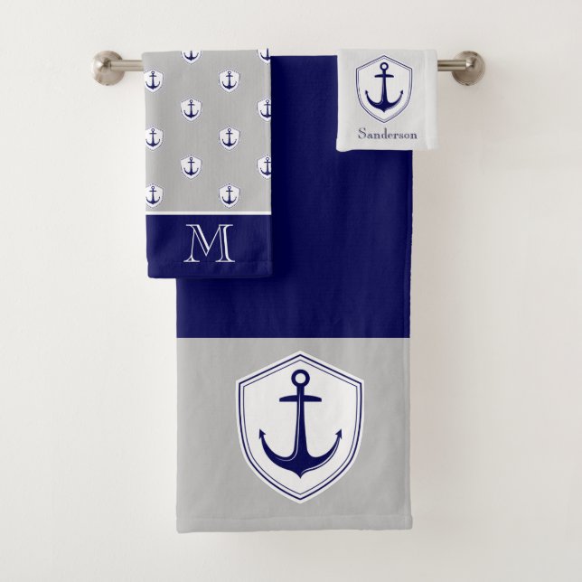 Ancre nautique Gris Bleu Marine Salle de bain Serv (En situation)