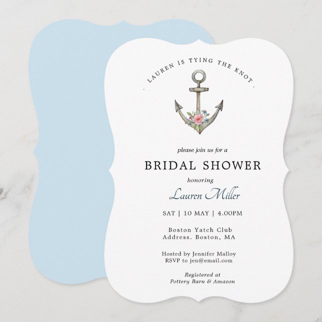 Ancre nautique Invitation à la douche nuptiale (Devant / Derrière)