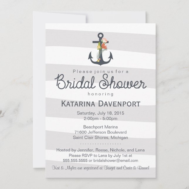 Ancre Nautique Invitation de douche nuptiale (Devant)
