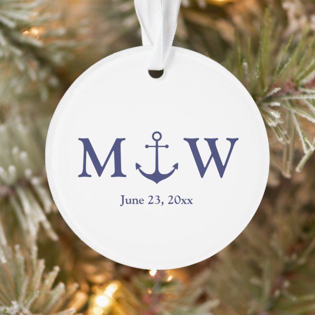 ancre nautique mariage marine bleu blanc monogramm (Arbre)