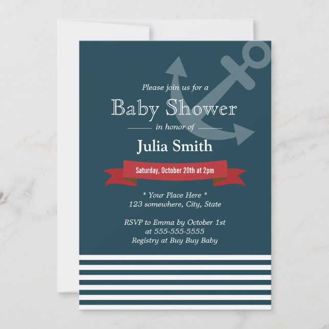 Ancre nautique Marine Blue Baby Shower Invitations (Devant)