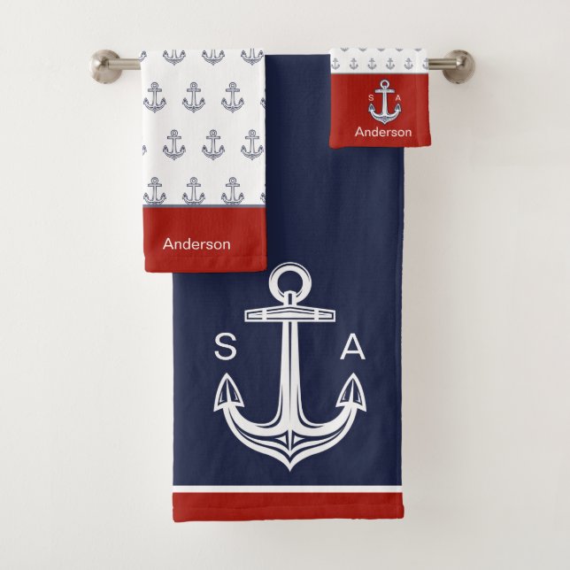 Ancre nautique monogramme Bleu Blanc Rouge Côte (En situation)
