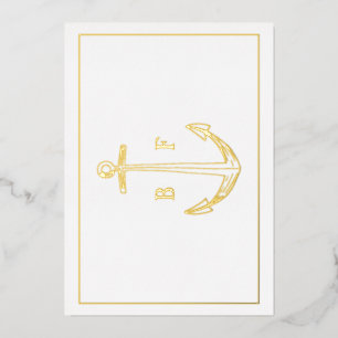 Ancre nautique Monogramme Remerciements Carte Gold