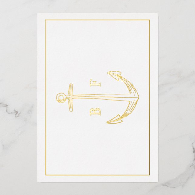 Ancre nautique Monogramme Remerciements Carte Gold (Recto)