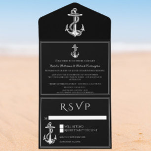 Ancre Nautique Noire tout en un mariage Invitation