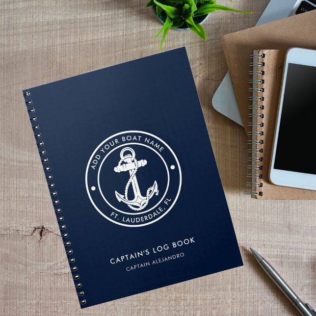 Ancre nautique Nom du bateau Marine Blue Journal d (Nautical Anchor Custom Boat Name Log Book)