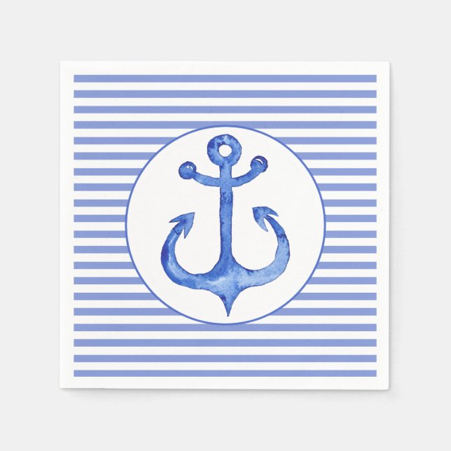 Ancre nautique - serviettes en papier rayé bleu ma (Devant)