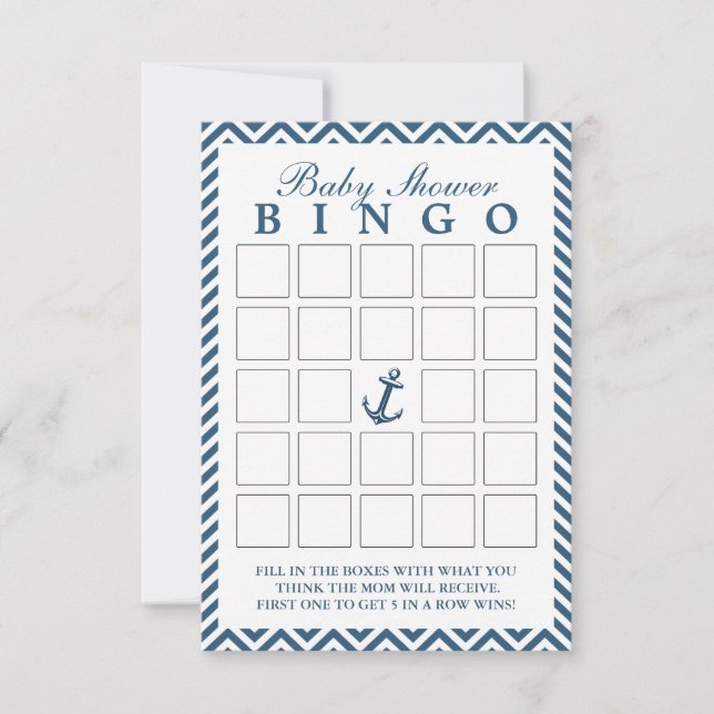 Ancre nautique Zigzag Baby shower Cartes de Bingo (Devant)