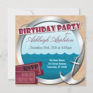 Ancre & Porthole En Mer Invitations Anniversaires