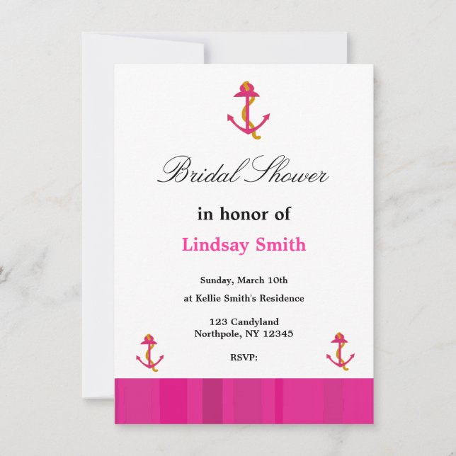Ancre rose Invitation de douche nuptiale (Devant)