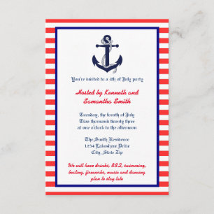 Ancre rouge blanc et bleu - Invitation 3x5 Party