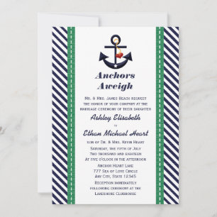 Ancre verte et marine Invitations de mariage nauti