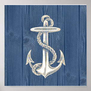 Ancre Vintage Blue Wood Beach Poster