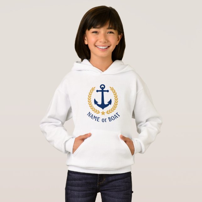 Ancre Votre nom de bateau Gold Laurel Girls White (Devant entier)