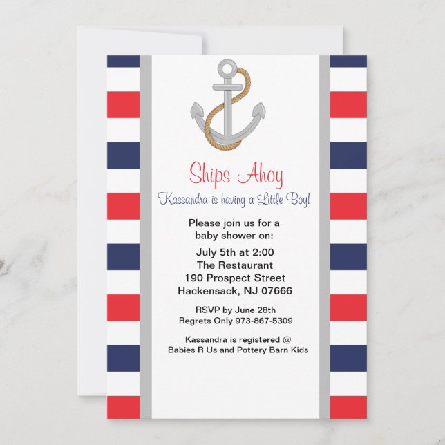 Ancres à l'écart Baby shower nautique Invitation (Devant)
