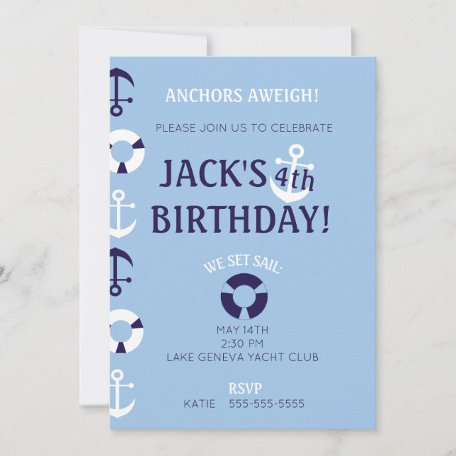 Ancres Aweigh Birthday Invitation (Devant)