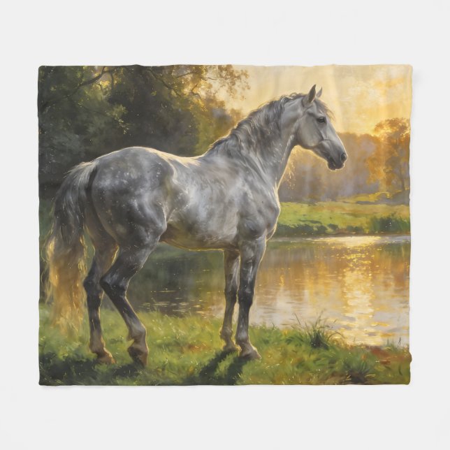 Andalusian Stallion by the Lake Fleecedecke (Vorderseite (Horizontal))