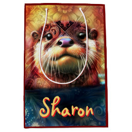 Andere Abstrakte Blütenblätter Aquamarin Orange Re Mittlere Geschenktüte