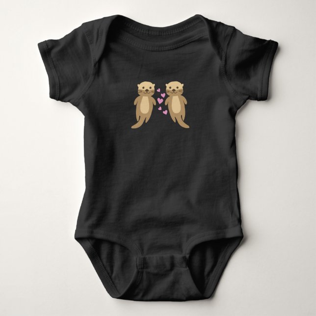 Andere Niedliche Otters Paar mit Herz Baby Strampler (Vorderseite)