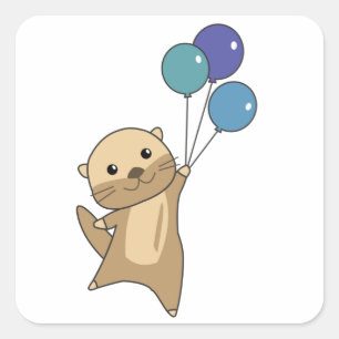 Andere süße Tiere fliegen mit Balloons hoch Quadratischer Aufkleber