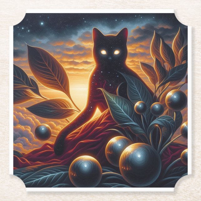 Andere Welt Katze aus Sternen: Surreales Kunstwerk Untersetzer (Vorderseite)