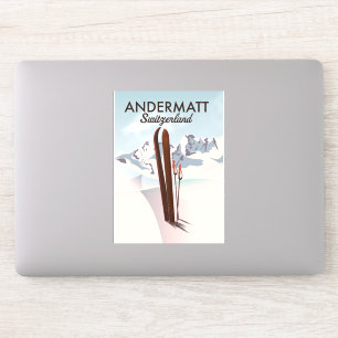 Andermatt Schweiz Skiposter Reiseprint. Aufkleber