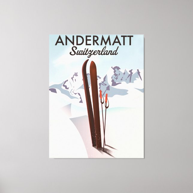 Andermatt Schweiz Skiposter Reiseprint. Leinwanddruck (Vorderseite)