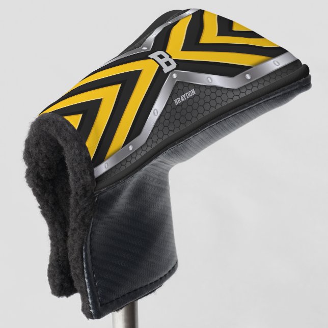 Ändern der anfänglichen schwarzen, gelben Silberpf Golf Headcover (3/4 Vorderseite)