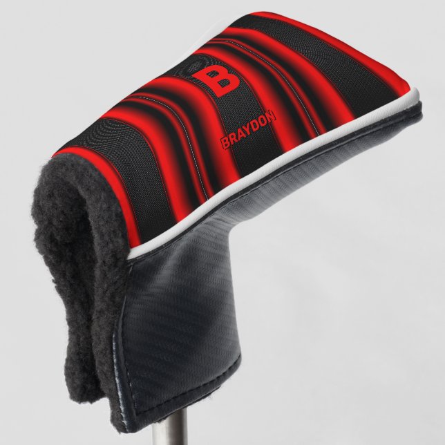 Ändern des anfänglichen Namens rot auf schwarzen S Golf Headcover (3/4 Vorderseite)