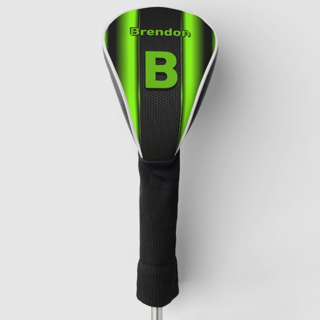 Ändern des Anfangsnamens Grün und Schwarze Streife Golf Headcover (Vorderseite)