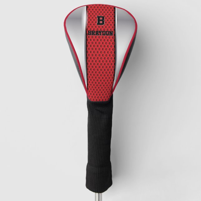 Ändern des Anfangsnamens Silver Gray Red Texture Golf Headcover (Vorderseite)
