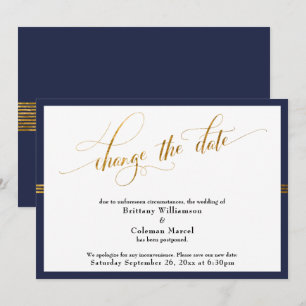 Ändern des Datums Eleganter Marine mit Gold Stripe Einladung