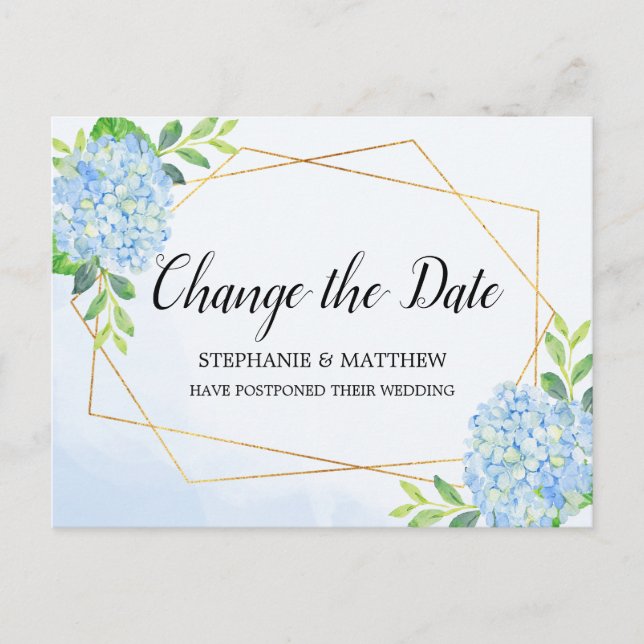 Ändern des Datums geometrischer Hydrangea Hochzeit Ankündigungspostkarte (Vorderseite)