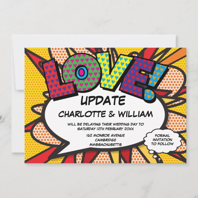 Ändern des Datums Spaß Modernes Comic Buch Save The Date (Vorderseite)