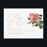 Ändern des Datumsskripts Vintage Rose Gold Postkarte<br><div class="desc">Mit dieser minimalistischen und modernen Postkarte mit moderner Kalligraphie-Schrift und einer Vintagen Rose aktualisieren Sie Ihre Gäste mit den Details für Ihre geplante oder aufgeschobene Veranstaltung. Bitte halte an meinem Laden vorbei,  um so mehr zu sehen.</div>