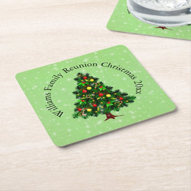 Ändern des Namens Text passt Weihnachtsbaum Rechteckiger Pappuntersetzer (angewinkelt)