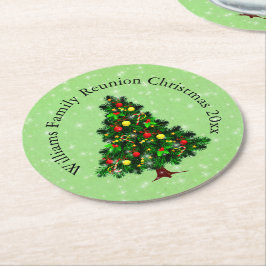 Ändern des Namens Text passt Weihnachtsbaum Runder Pappuntersetzer