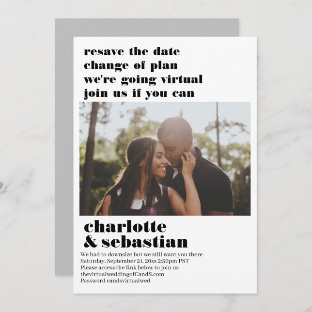 Ändern des Plans Virtual Wedding Save the Date Fot (Vorne/Hinten)