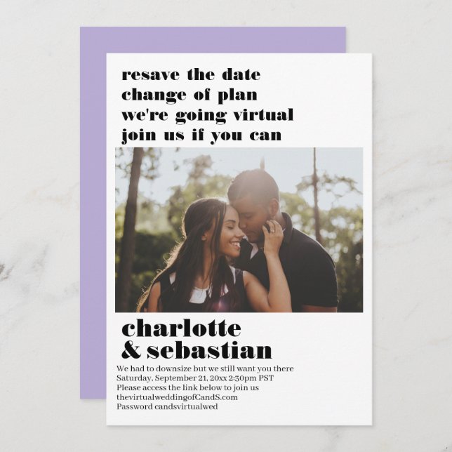 Ändern des Plans Virtual Wedding Save the Date Fot (Vorne/Hinten)