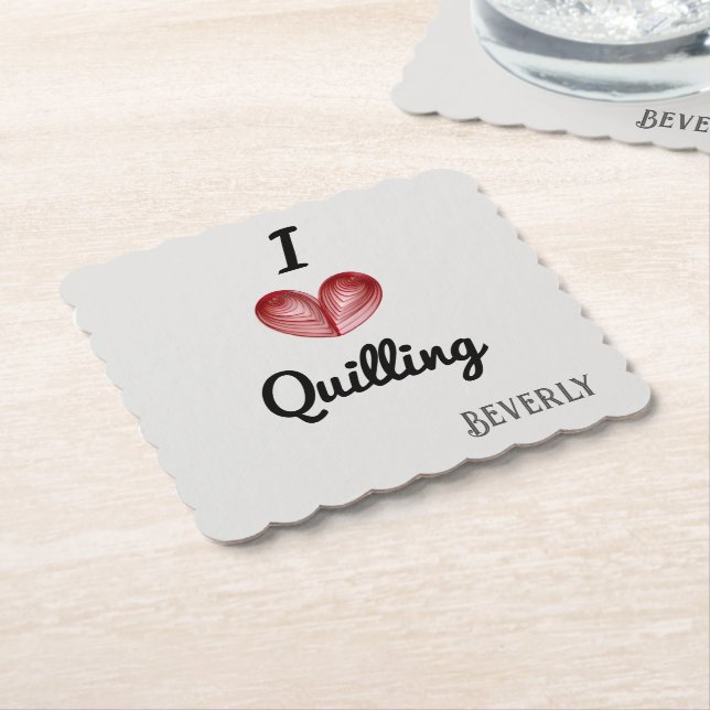 Ändern Quilling und Name, Rotes Herz, skaliert Untersetzer (angewinkelt)