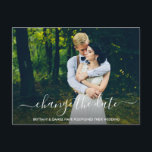 Ändern Sie das Date Modern Trendy Script-Foto Postkarte<br><div class="desc">Moderne,  trendige Skripte verändern das Datum Hochzeit-Postponement Couple Foto Postcard</div>