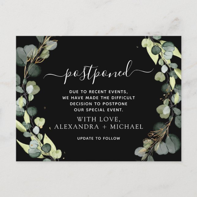 Ändern Sie das Datum, an dem Eukalyptus Greenery v Ankündigungspostkarte (Vorderseite)