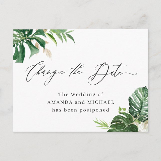 Ändern Sie das Datum, an dem tropische Palm-Blätte Postkarte (Vorderseite)