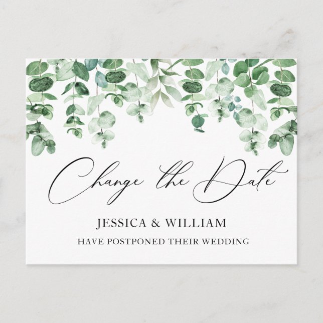 Ändern Sie das Datum der Eukalyptus-Hochzeit Postkarte (Vorderseite)