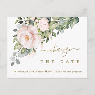 Ändern Sie das Datum der Hochzeit von rosa blush-B Postkarte