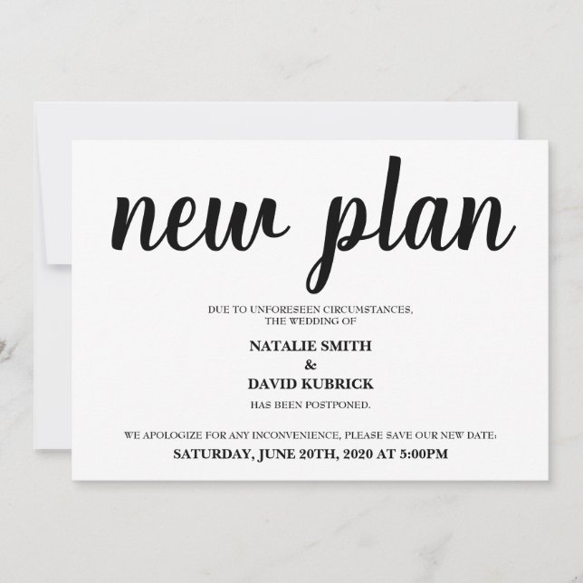 Ändern Sie das Datum der verzögerten Hochzeitsankü Einladung (Vorderseite)