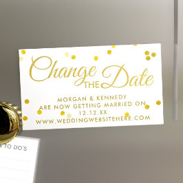 Ändern Sie das Datum der weißen goldenen Konfetti- Magnetische Visitenkarte