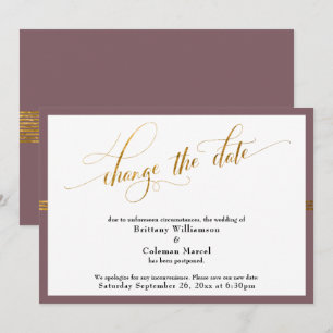 Ändern Sie das Datum Eleganter Mauve mit Gold Stri Einladung