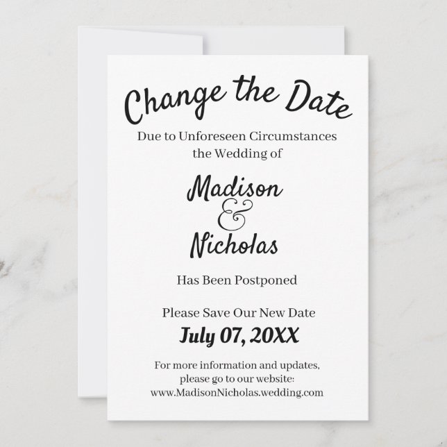 Ändern Sie das Datum Hochzeit verschoben Minimalis Save The Date (Vorderseite)